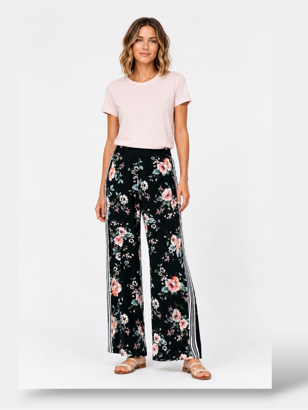 INC INTERNATIONAL CONCEPTS Black Floral Pattern and Contrasting Side Stripes 1X